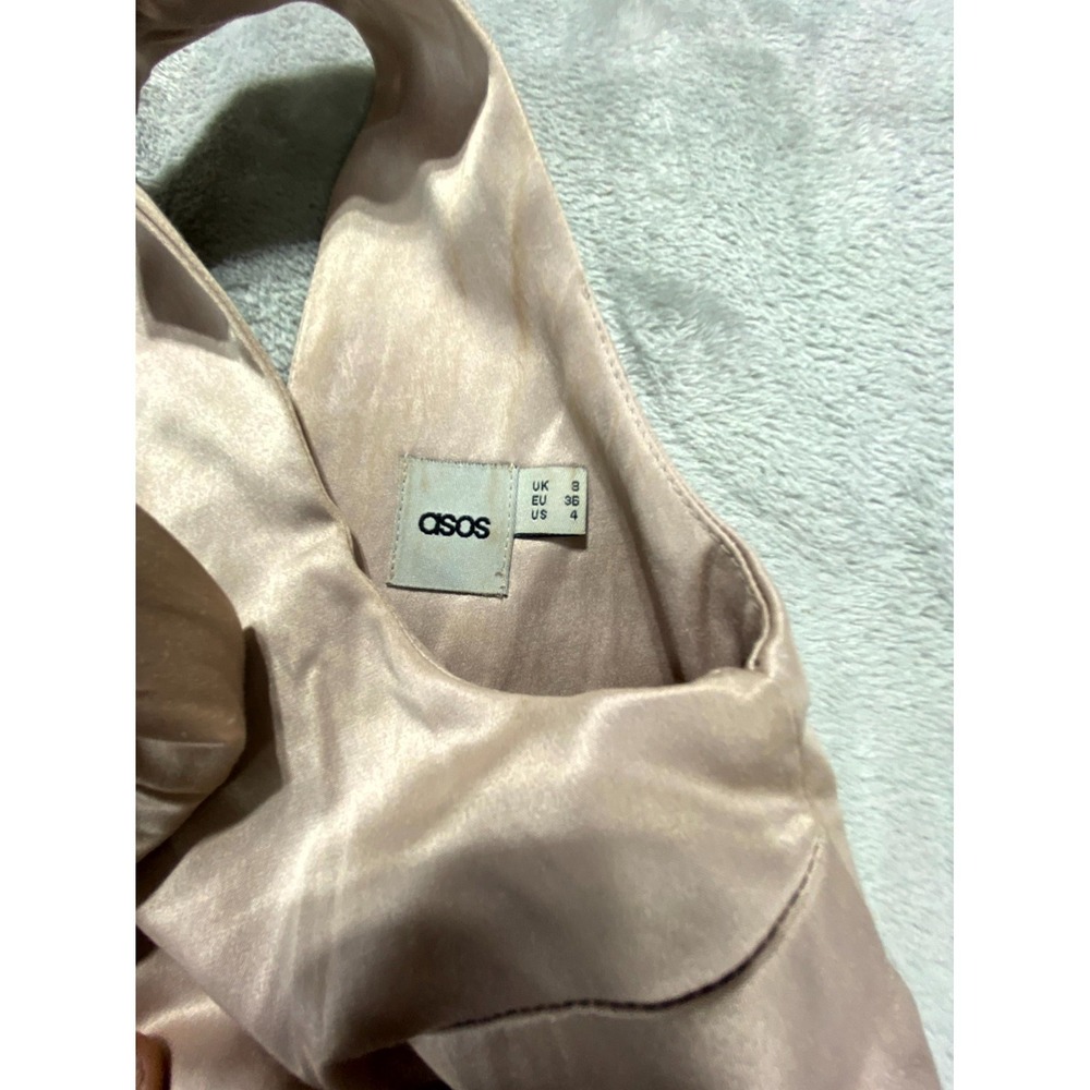 ASOS Dress Womens‎ Small Champagne Satin Plunge Bodycon Cocktail Party Sexy Club - Picture 3 of 10